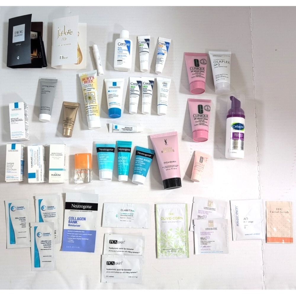 New Beauty Samples Bundle Bag 40+ Items - Dior, Olaplex, La Roche-Posay, CeraVe